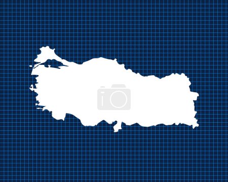 Téléchargez les illustrations : Carte blanche isolée sur une grille néon bleu avec fond sombre du pays Turquie illustration vectorielle - en licence libre de droit