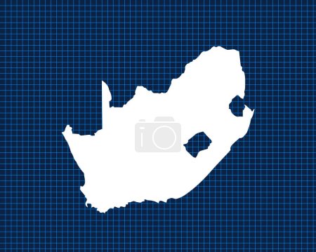 Ilustración de Diseño de mapa blanco aislado en rejilla de neón azul con fondo oscuro del país Sudáfrica - ilustración vectorial - Imagen libre de derechos