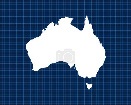 Illustration pour Carte blanche isolée sur une grille néon bleu avec fond sombre du pays Australie illustration vectorielle - image libre de droit