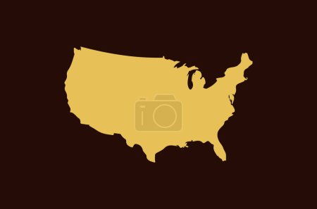 Téléchargez les illustrations : Carte de couleur or isolée sur fond brun du Pays États-Unis illustration vectorielle - en licence libre de droit