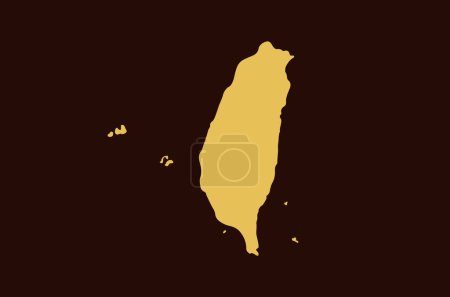 Téléchargez les illustrations : Carte de couleur or isolée sur fond brun du Pays Taiwan illustration vectorielle - en licence libre de droit