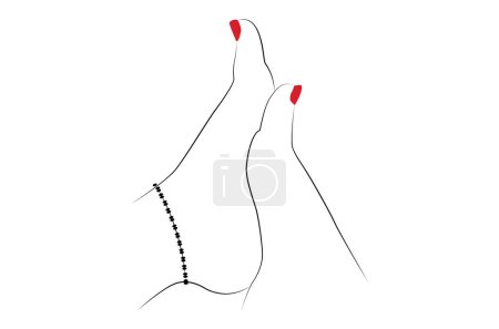 Illustration for Beautiful woman feet with anklet and red nail polish line drawing isolated on white background - vector illustration - Royalty Free Image