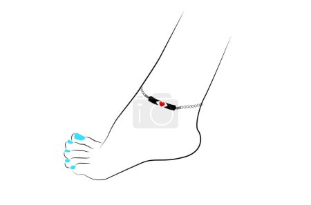 Illustration for Woman feet with anklet and blue nails line drawing isolated on white background - vector illustration - Royalty Free Image