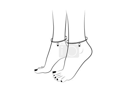 Hermosa mujer pies con tobilleras línea dibujo aislado sobre fondo blanco - ilustración vectorial