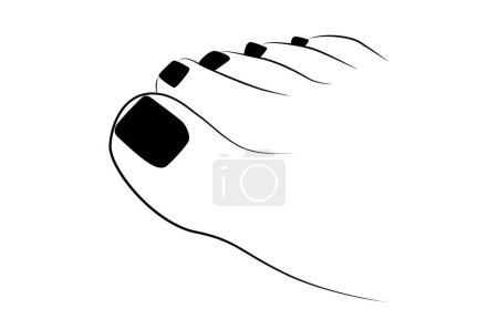 Belle fille pieds gros plan ligne dessin avec des ongles noirs isolés sur fond blanc illustration vectorielle