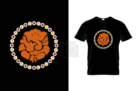 T shirt design concept of Lord Ganesh with flowers isolated on black background - vector illustration