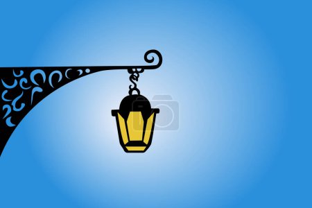 Téléchargez les illustrations : Concept abstrait de design paysager de lampadaire avec lumière jaune et fond bleu illustration vectorielle - en licence libre de droit