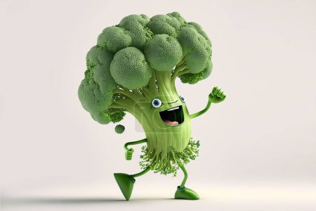 Foto de Cheerful funny broccoli shouting and dancing isolated on a white background. Vegetable healthy food concept. - Imagen libre de derechos