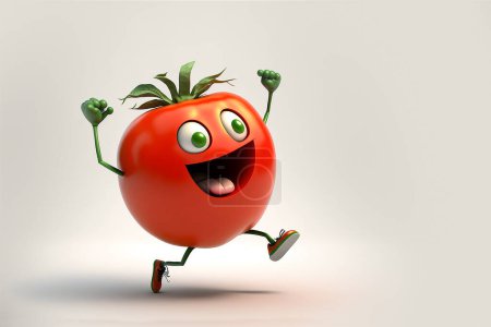 Photo for Cheerful funny cartoon tomato isolated on a white background. Vegetable healthy food concept. - Royalty Free Image