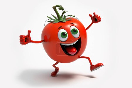 Photo for Cheerful funny cartoon character tomato isolated on a white background. Vegetable healthy food concept. - Royalty Free Image