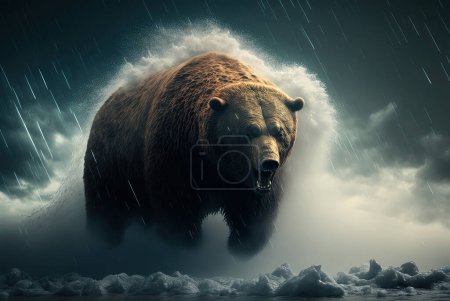 Photo for Majestic bear coming out of the water symbolizing the bear market in cryptocurrencies. Cryptocurrencies concept. - Royalty Free Image