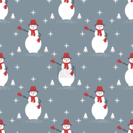 Photo for Vector illustration of a snowman in a hat. Universal artistic template for design, banner, poster, flyer, greeting card, invitation. Pattern - Royalty Free Image