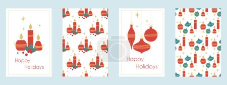 Photo for A set of Christmas cards with candles and Christmas tree decorations in a modern minimalist style. Template for postcards, invitations, congratulations, web, social networks, print. Illustration. Vector. - Royalty Free Image