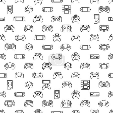 Illustration for Video game controller background Gadgets and devices seamless pattern vector Pixel Art style - Royalty Free Image