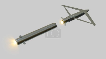 Téléchargez les photos : Ground Launched Small Diameter Bomb is a weapon launched from ground-based missile systems. Glsdb. The SDB and rocket motor separated at altitude and the bomb used a semi-active laser. 3d rendering - en image libre de droit
