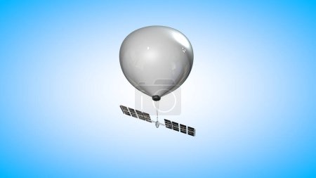 Spy balloon. Weather balloon with solar panels. View from the ground. Aerostatic balloon. 3d rendering