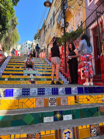 Photo for Rio de Janeiro, Brazil, 06-08-2023: view of the Escadaria Selaron, a world famous steps in Lapa district, free and public work of Chilean artist Jorge Selaron (1947-2013) who claimed it as tribute to Brazilian people - Royalty Free Image