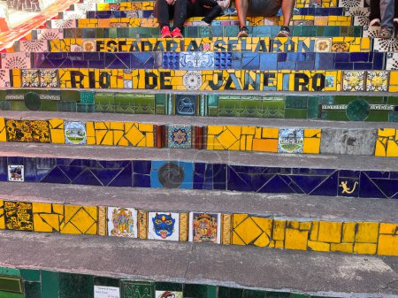 Photo for Rio de Janeiro, Brazil, 06-08-2023: details of Escadaria Selaron, a world famous steps in Lapa district, free and public work of Chilean artist Jorge Selaron who claimed it as tribute to Brazilian people - Royalty Free Image
