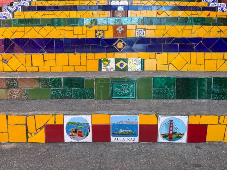 Photo for Rio de Janeiro, Brazil, 06-08-2023: details of Escadaria Selaron, a world famous steps in Lapa district, free and public work of Chilean artist Jorge Selaron who claimed it as tribute to Brazilian people - Royalty Free Image