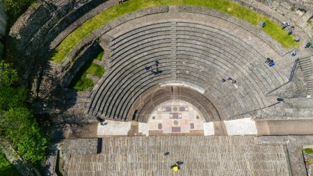 Aerial view of Ancient Theatre of Fourvire, and The Odeon of Lyon. France. it was an ancient Roman theatre inscribed on the UNESCO