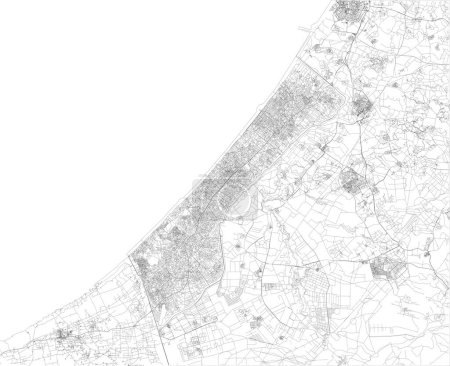 Ilustración de La vista satelital de la Franja de Gaza es un territorio palestino autónomo en la costa oriental del mar Mediterráneo. Mapa, calles de la zona - Imagen libre de derechos
