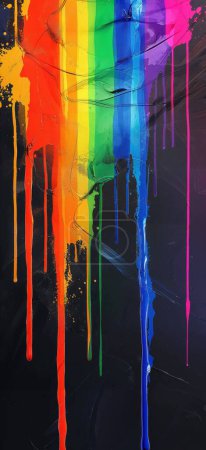 Photo for Colorful paint dripping down on black background. Abstract multicolored banner with colored oil streaks. Mobile phone wallpaper - Royalty Free Image