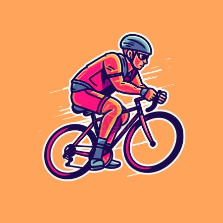 Ilustración de Ciclista. Ciclista de carretera ilustración dibujada a mano. Vector doodle estilo ilustración de dibujos animados - Imagen libre de derechos