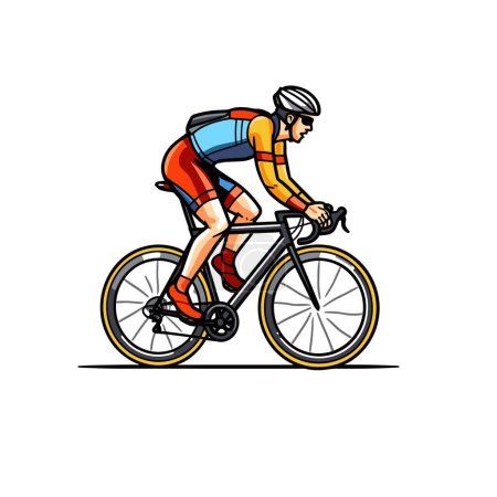 Ilustración de Ciclista. Ciclista de carretera ilustración dibujada a mano. Vector doodle estilo ilustración de dibujos animados - Imagen libre de derechos