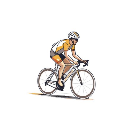 Téléchargez les illustrations : Cycliste. Illustration dessinée à la main par un cycliste de route. Illustration vectorielle de dessin animé de style doodle - en licence libre de droit