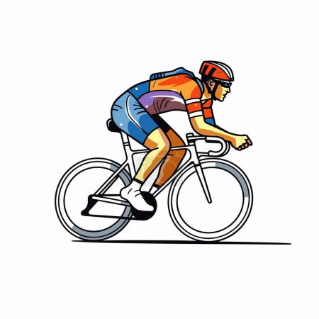 Téléchargez les illustrations : Cycliste. Illustration dessinée à la main par un cycliste de route. Illustration vectorielle de dessin animé de style doodle - en licence libre de droit