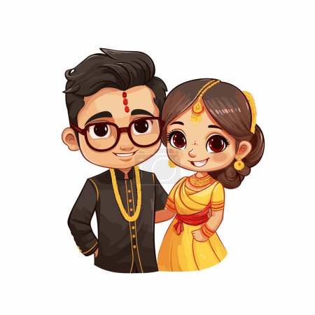 Indian couple. Indian couple hand-drawn comic illustration. Vector doodle style cartoon illustration