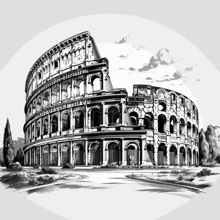Illustration for Colosseum. Colosseum hand-drawn comic illustration. Vector doodle style cartoon illustration - Royalty Free Image