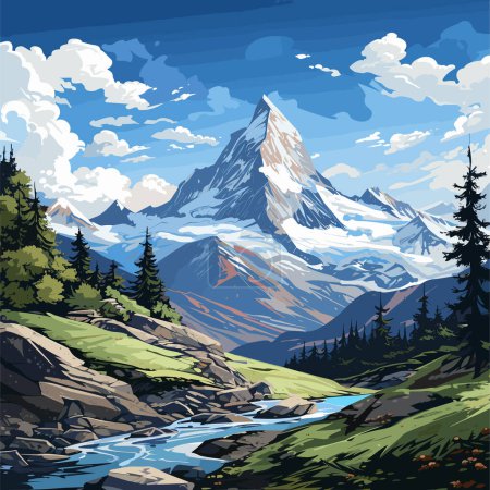 Matterhorn. Matterhorn handgezeichnete Comic-Illustration. Zeichentrickfilm im Vector-Doodle-Stil