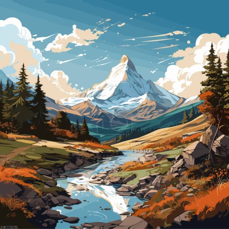 Matterhorn. Matterhorn handgezeichnete Comic-Illustration. Zeichentrickfilm im Vector-Doodle-Stil