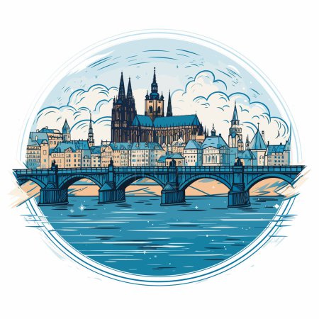 Prague castle. Prague castle hand-drawn comic illustration. Vector doodle style cartoon illustration