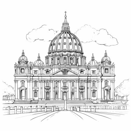 Basílica de San Pedro. Basílica de San Pedro ilustración cómica dibujada a mano. Vector doodle estilo ilustración de dibujos animados
