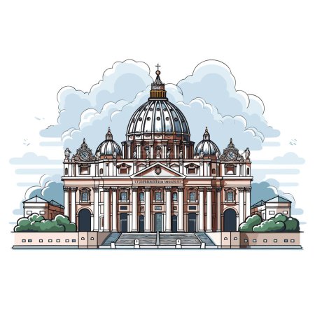 Saint Peter's Basilica. Basilica of Saint Peter hand-drawn comic illustration. Vector doodle style cartoon illustration