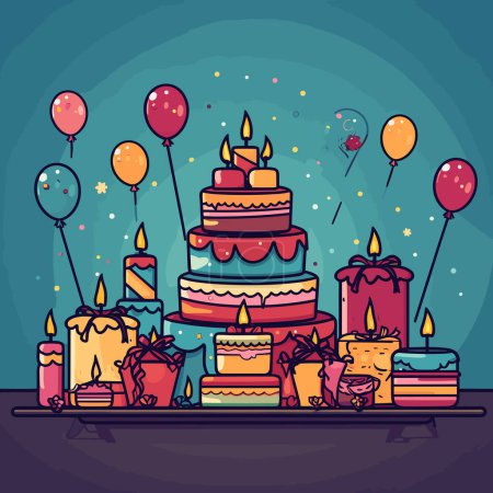 Illustration for Birthday party. Birthday party hand-drawn comic illustration. Vector doodle style cartoon illustration - Royalty Free Image