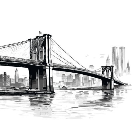 Ilustración de Brooklyn Bridge dibujado a mano ilustración cómica. Puente de Brooklyn. Vector doodle estilo ilustración de dibujos animados - Imagen libre de derechos