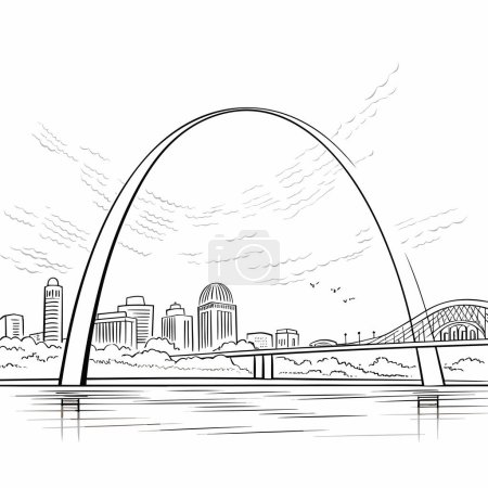 Ilustración de Gateway Arch ilustración cómica dibujada a mano. Gateway Arch. Vector doodle estilo ilustración de dibujos animados - Imagen libre de derechos