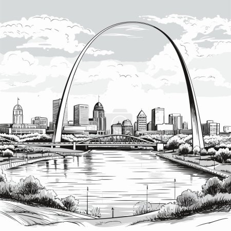 Ilustración de Gateway Arch ilustración cómica dibujada a mano. Gateway Arch. Vector doodle estilo ilustración de dibujos animados - Imagen libre de derechos