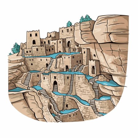 Ilustración de Ilustración cómica dibujada a mano por Mesa Verde. Mesa Verde. Vector doodle estilo ilustración de dibujos animados - Imagen libre de derechos