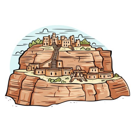 Téléchargez les illustrations : Illustration dessinée à la main Mesa Verde. Mesa Verde. Illustration vectorielle de dessin animé de style doodle - en licence libre de droit