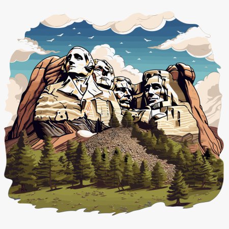 Ilustración de Mount Rushmore ilustración cómica dibujada a mano. Monte Rushmore. Vector doodle estilo ilustración de dibujos animados - Imagen libre de derechos