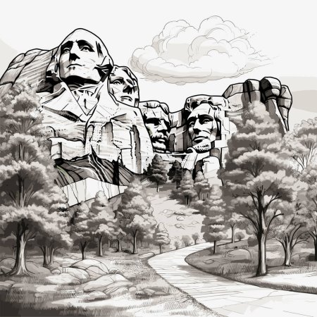 Illustration for Mount Rushmore hand-drawn comic illustration. Mount Rushmore. Vector doodle style cartoon illustration - Royalty Free Image
