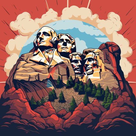 Ilustración de Mount Rushmore ilustración cómica dibujada a mano. Monte Rushmore. Vector doodle estilo ilustración de dibujos animados - Imagen libre de derechos