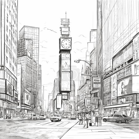 Illustration for Times Square hand-drawn comic illustration. Times Square. Vector doodle style cartoon illustration - Royalty Free Image