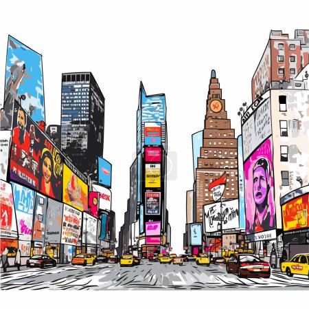 Ilustración de Times Square ilustración cómica dibujada a mano. Times Square. Vector doodle estilo ilustración de dibujos animados - Imagen libre de derechos
