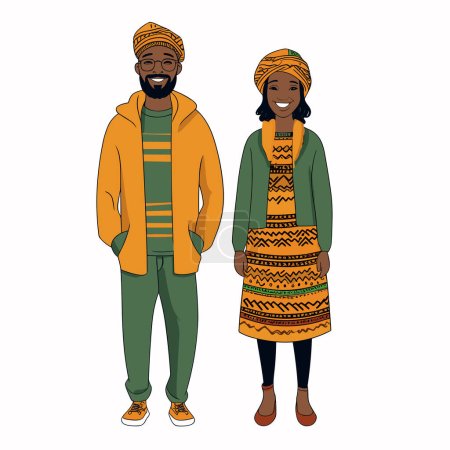 Illustration pour Illustration dessinée à la main par un couple africain. Illustration vectorielle de dessin animé de style doodle. Couple africain - image libre de droit