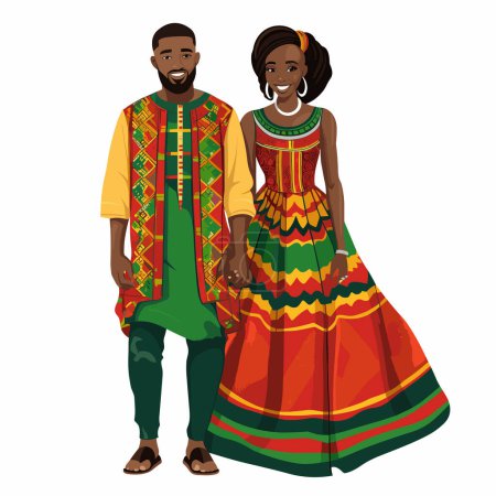 Téléchargez les illustrations : Illustration dessinée à la main par un couple africain. Illustration vectorielle de dessin animé de style doodle. Couple africain - en licence libre de droit